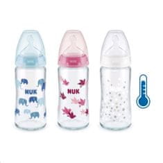 Nuk Sklenená dojčenská fľaša NUK First Choice s kontrolou teploty 240 ml modrá 