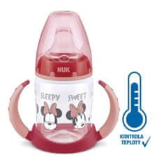 Nuk Dojčenská fľaša na učenie NUK Disney Mickey s kontrolou teploty 150 ml červená 