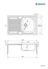 Deante Tango, nerezový drez na dosku 1-komorový, ľavý, Z/O 800x500x160 2" + sifón, vzor dekor s lištami, ZM5_311L