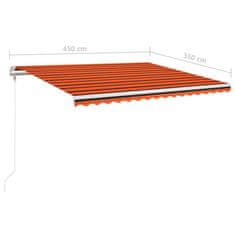 Petromila vidaXL Automatická markíza,LED a senzor vetra 450x350cm,oranžová/hnedá