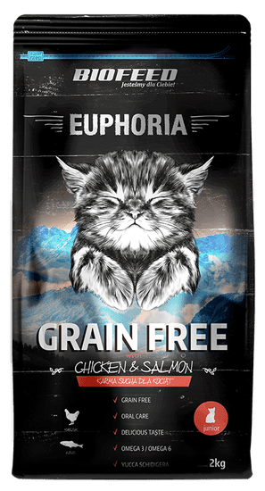 BIOFEED Euphoria Junior Cat Free Pre Mačiatka S Kuracím Mäsom A Lososom 2 Kg