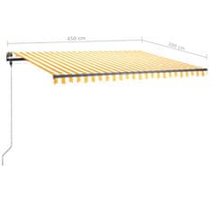 Vidaxl Ručne zaťahovacia markíza s LED 450x300 cm žltá a biela