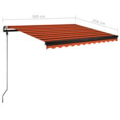 Vidaxl Ručne zaťahovacia markíza s LED 300x250 cm oranžovo-hnedá