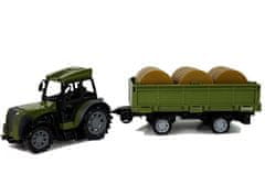 Lean-toys Zelený traktor s prívesom na balíky sena na diaľkové ovládanie 2.4G