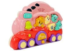 Lean-toys Interaktívna lokomotíva so zvieratami Zvieracie zvuky Svetelné efekty Ružová