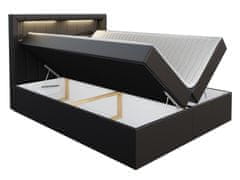 Veneti Americká dvojlôžková posteľ 200x200 RODRIGO - čierna ekokoža + topper a LED osvetlenie ZDARMA