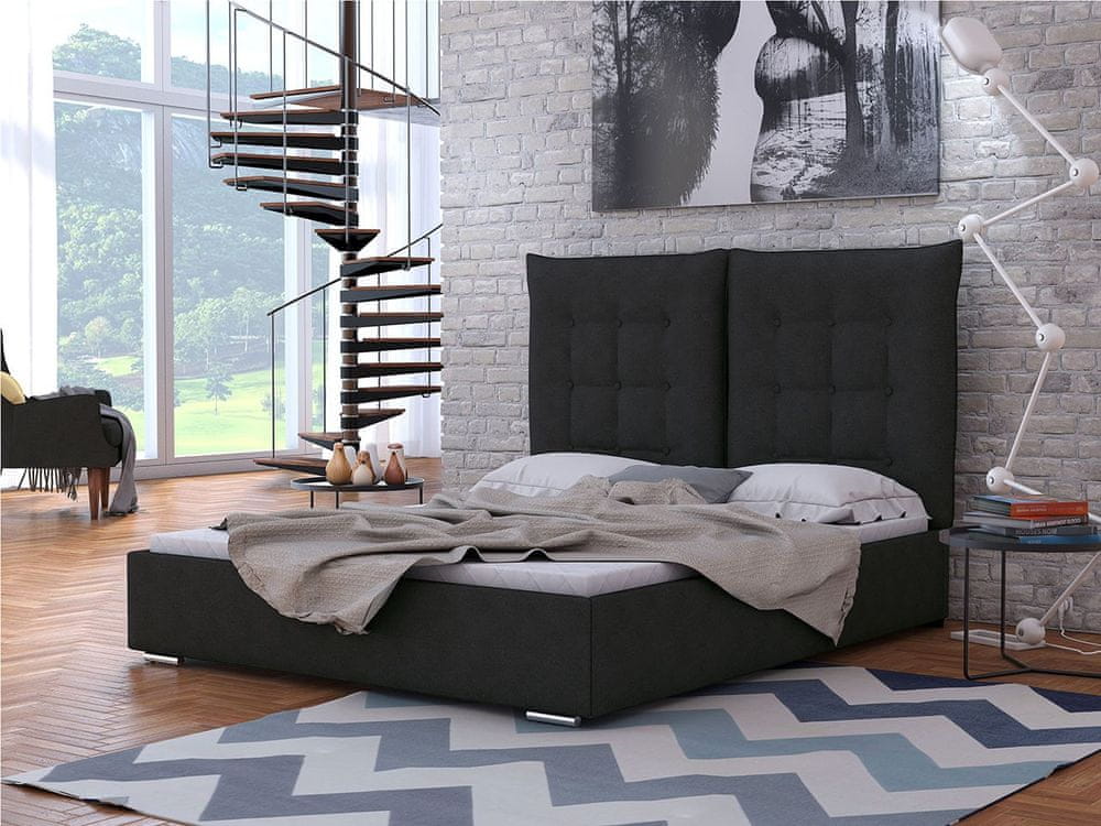 Veneti Čalúnená posteľ s vysokým čelom a úložným priestorom 160x200 DASSOW - tmavá šedá