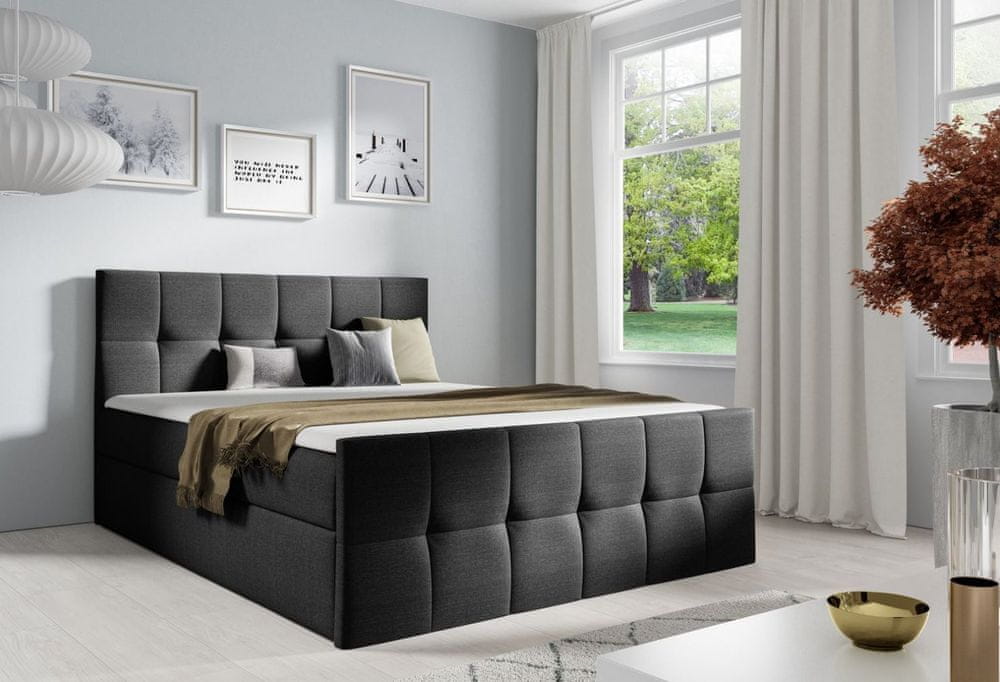 Veneti Manželská posteľ CHLOE - 160x200, čierna + topper ZDARMA