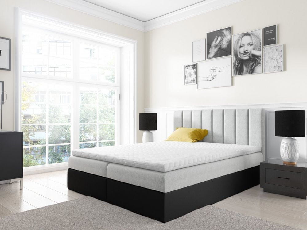 Veneti Dvojfarebná manželská posteľ Azur 180x200, šedá + čierna eko koža + TOPPER
