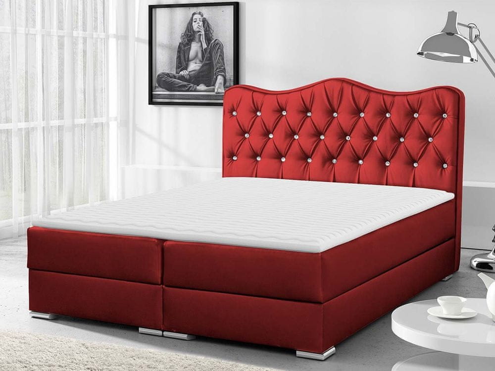 Veneti Kontinentálna manželská posteľ 180x200 TEJANA - červená eko koža + topper ZDARMA