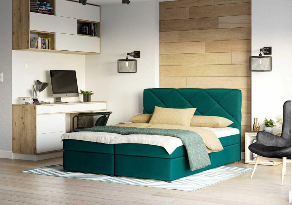 Veneti Manželská posteľ s prešívaním KATRIN 140x200, zelená
