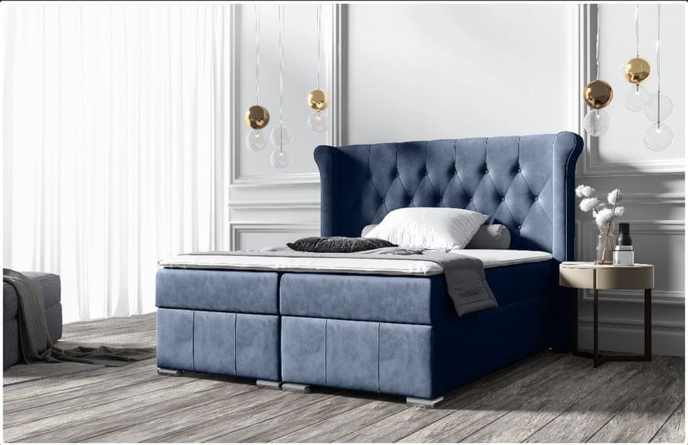 Veneti Elegantná čalúnená posteľ 140x200 MAXIMO - modrá + topper ZDARMA
