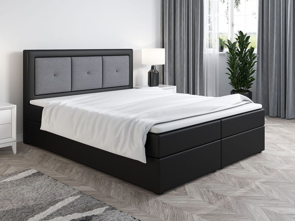 Veneti Boxspringová posteľ LILLIANA 4 - 200x200, čierna eko koža / šedá