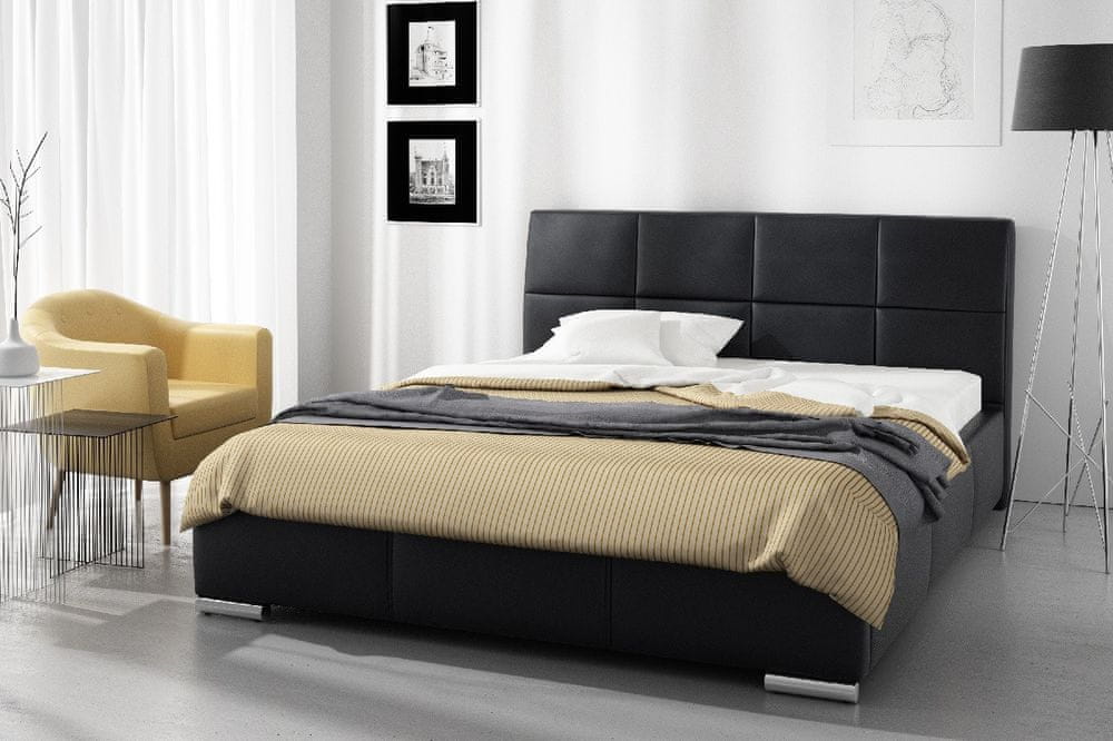 Veneti Dizajnová posteľ Prato s vysokým čelom a úložným priestorom čierna eko koža 200 x 200