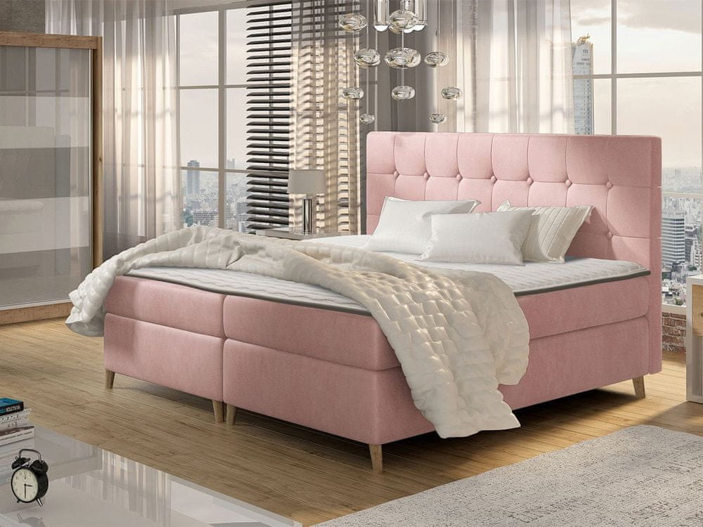 Veneti Boxspringová jednolôžková posteľ 120x200 SERAFIN - ružová + topper ZDARMA