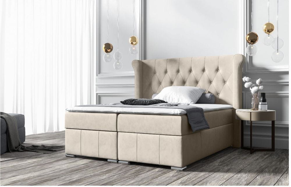 Veneti Elegantná čalúnená posteľ 180x200 MAXIMO - svetlo béžová + topper ZDARMA