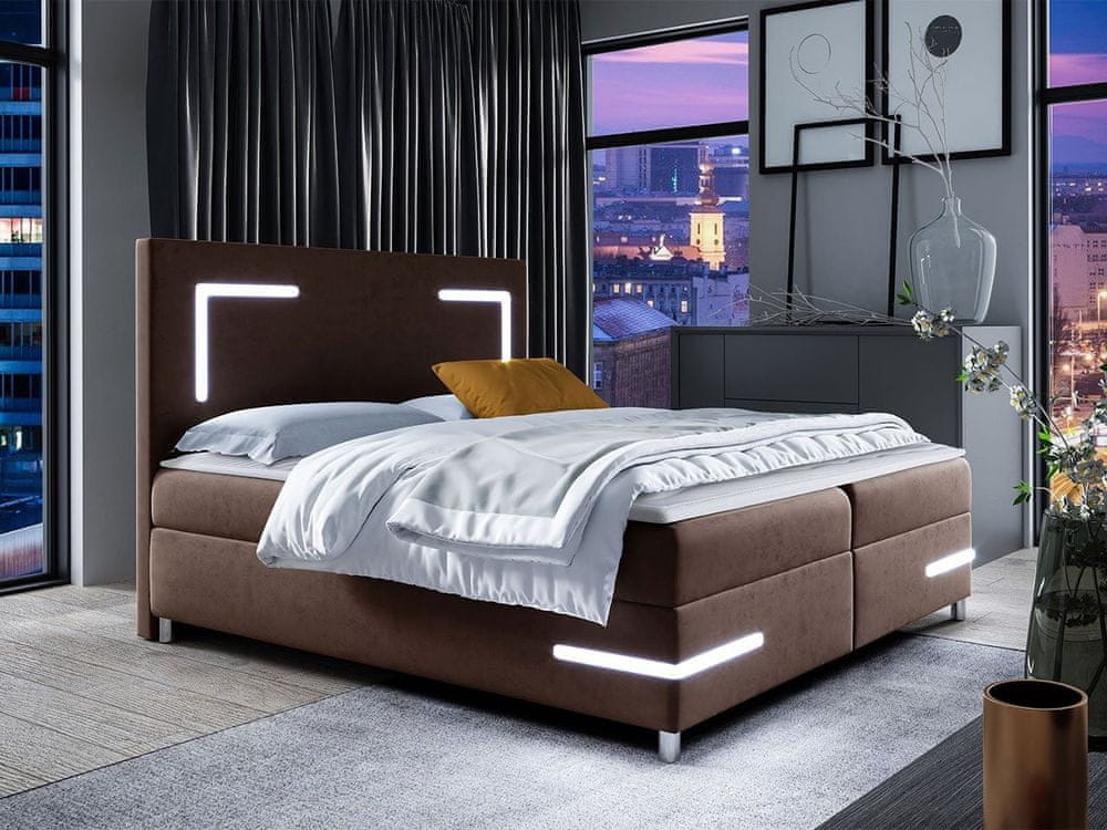 Veneti Boxspringová manželská posteľ 180x200 MADENA - hnedá + topper a LED osvetlenie ZDARMA