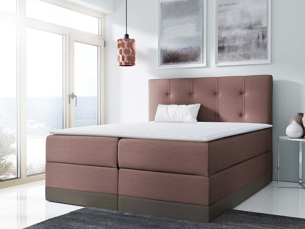 Veneti Boxspringová manželská posteľ 140x200 SANDIA - ružová / hnedá + topper ZDARMA