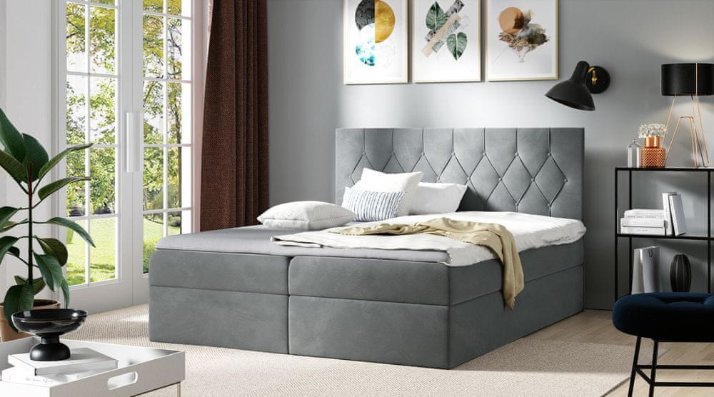 Veneti Posteľ boxspring TIBOR - 120x200, šedá + topper ZDARMA