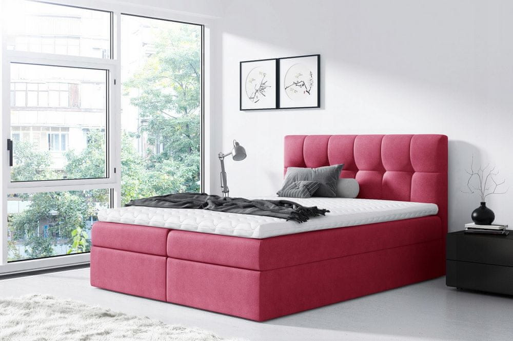 Veneti Jednoduchá posteľ Rex 180x200, červená + TOPPER