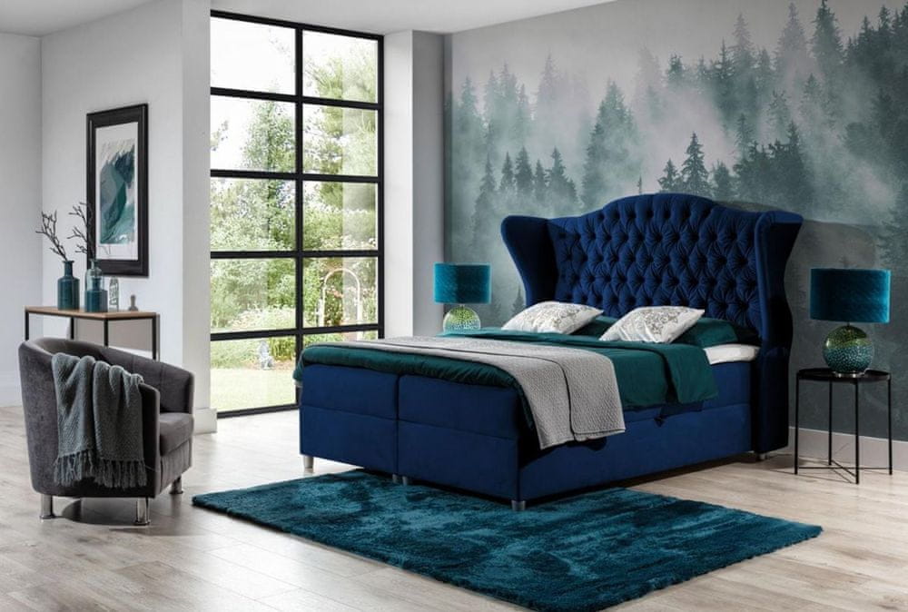 Veneti Luxusná boxspringová posteľ 140x200 RIANA - modrá + topper ZDARMA