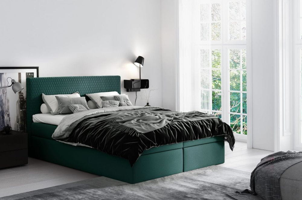 Veneti Moderná čalúnená posteľ s úložným priestorom Alessio zelená 160 + topper zdarma