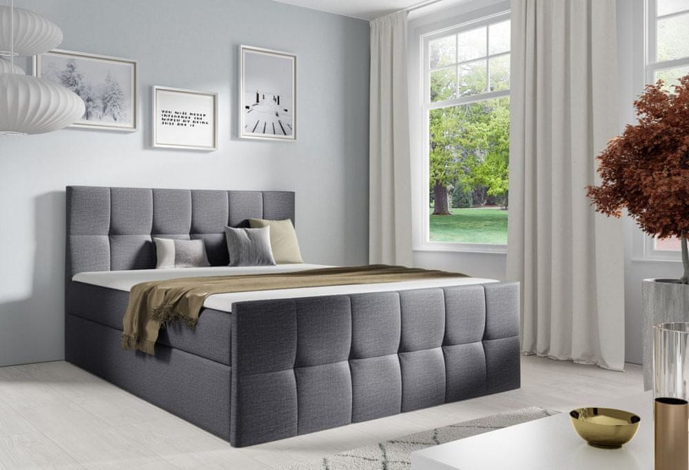 Veneti Manželská posteľ CHLOE - 160x200, šedá + topper ZDARMA