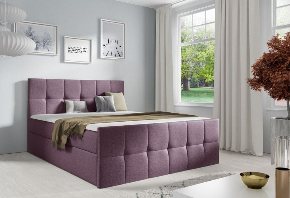 Veneti Manželská posteľ CHLOE - 140x200, fialová 1 + topper ZDARMA