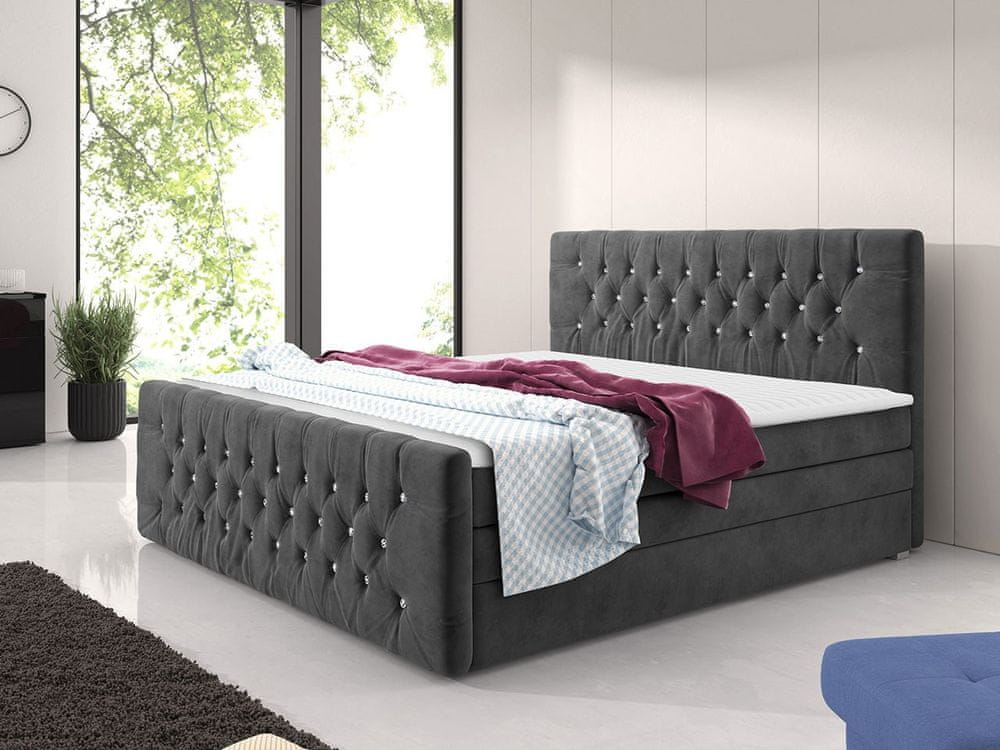 Veneti Boxspringová manželská posteľ s úložným priestorom 140x200 ENNIS - sivá + topper ZDARMA