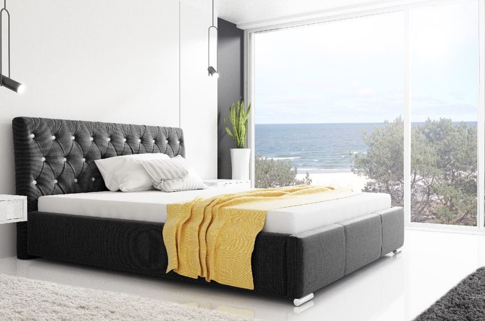 Veneti Dizajnová posteľ Adelaide s vysokým čelom a úložným priestorom čierna 180 x 200