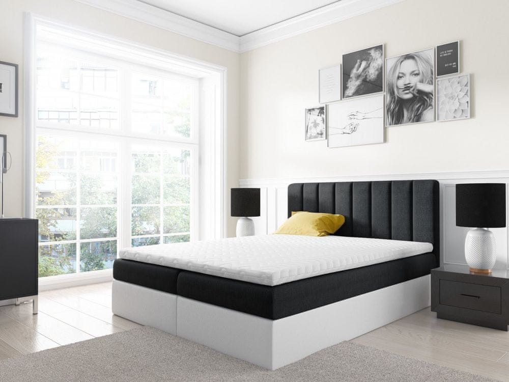 Veneti Dvojfarebná manželská posteľ Azur 180x200, čierna + biela eko koža