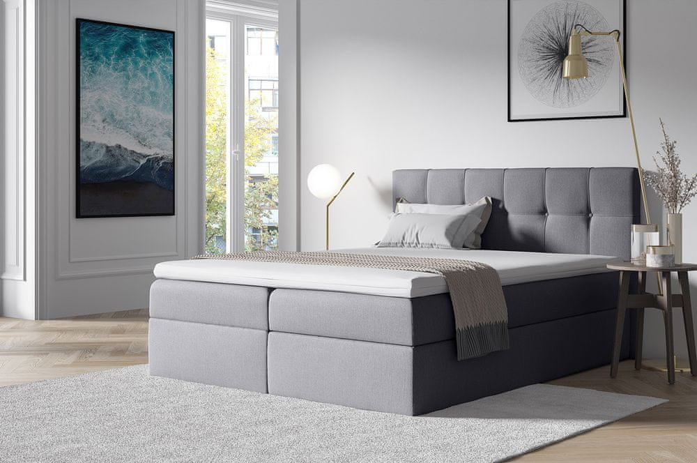 Veneti Štýlová manželská posteľ s úložným priestorom RECIVIO svetlo šedá 160 x 200 + TOPPER