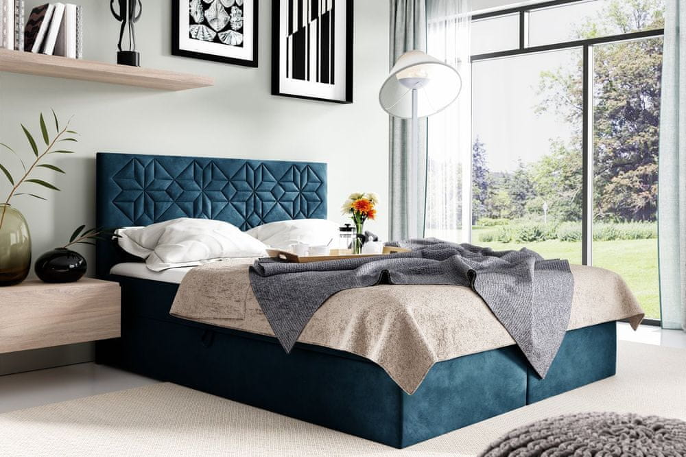 Veneti Manželská posteľ KVETA - 160x200, modrá + topper ZDARMA
