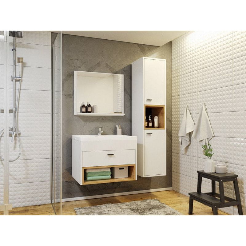 Veneti Kúpeľňová zostava s umývadlom BEND - biela / dub artisan + batéria Platino ZDARMA