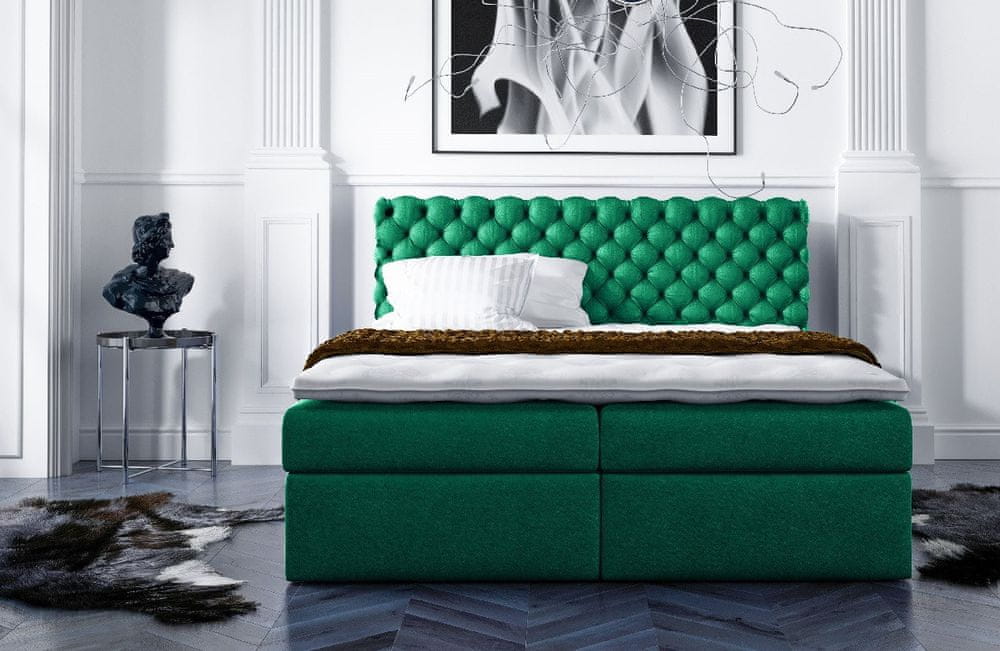 Veneti Štýlová kontinentálna posteľ Giulio zelená 180 + topper zdarma