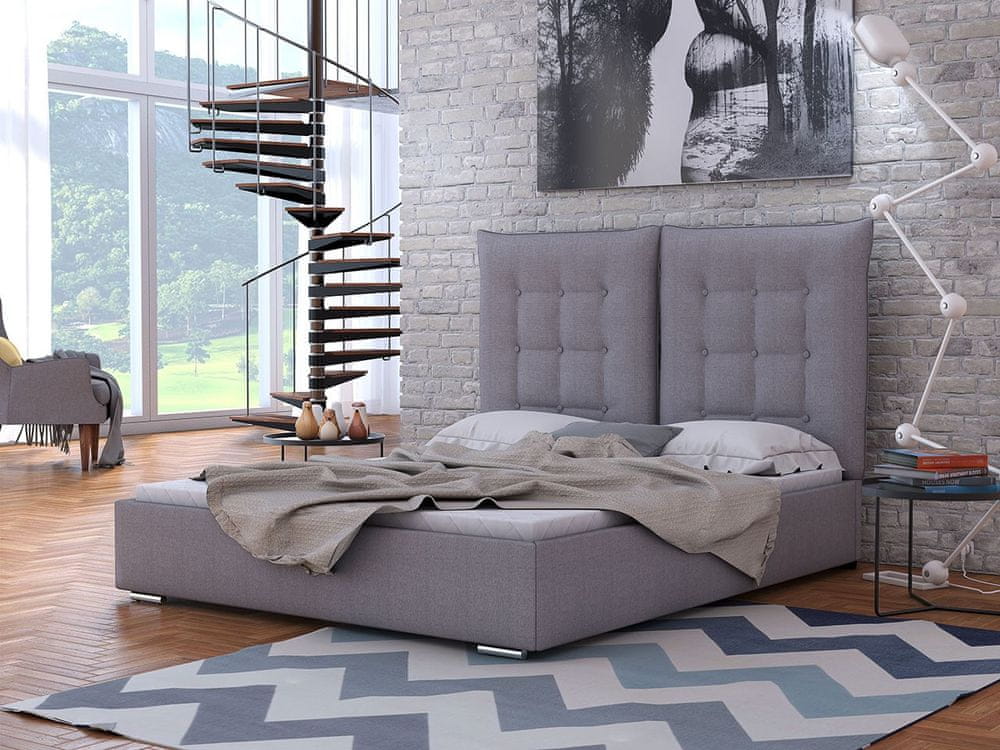 Veneti Čalúnená posteľ s vysokým čelom a úložným priestorom 180x200 DASSOW - šedá