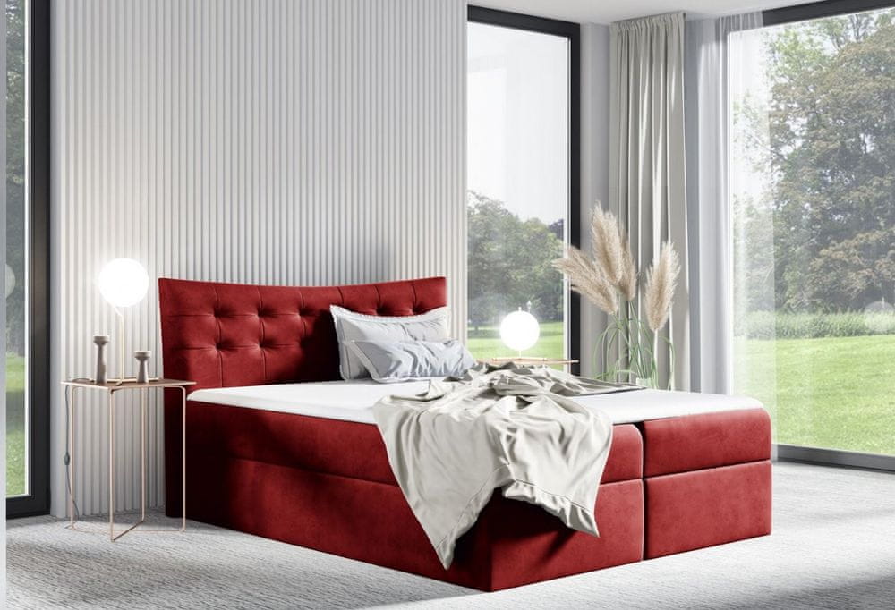 Veneti Čalúnená posteľ HILA - 160x200, červená + topper ZDARMA