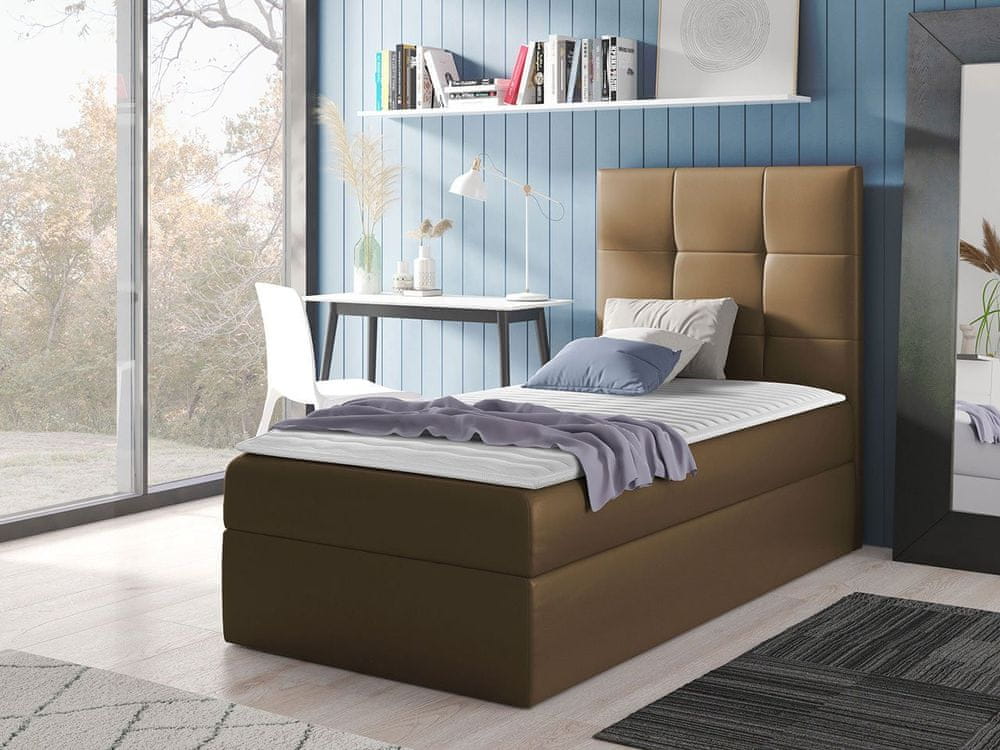 Veneti Hotelová jednolôžková posteľ 100x200 ROSALINDE - hnedá ekokoža, ľavé prevedenie + topper ZDARMA
