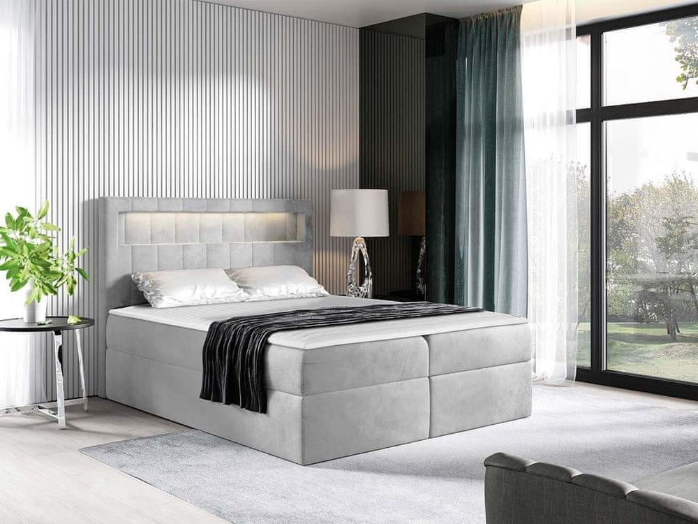 Veneti Americká dvojlôžková posteľ 160x200 RODRIGO - svetlá šedá + topper a LED osvetlenie ZDARMA
