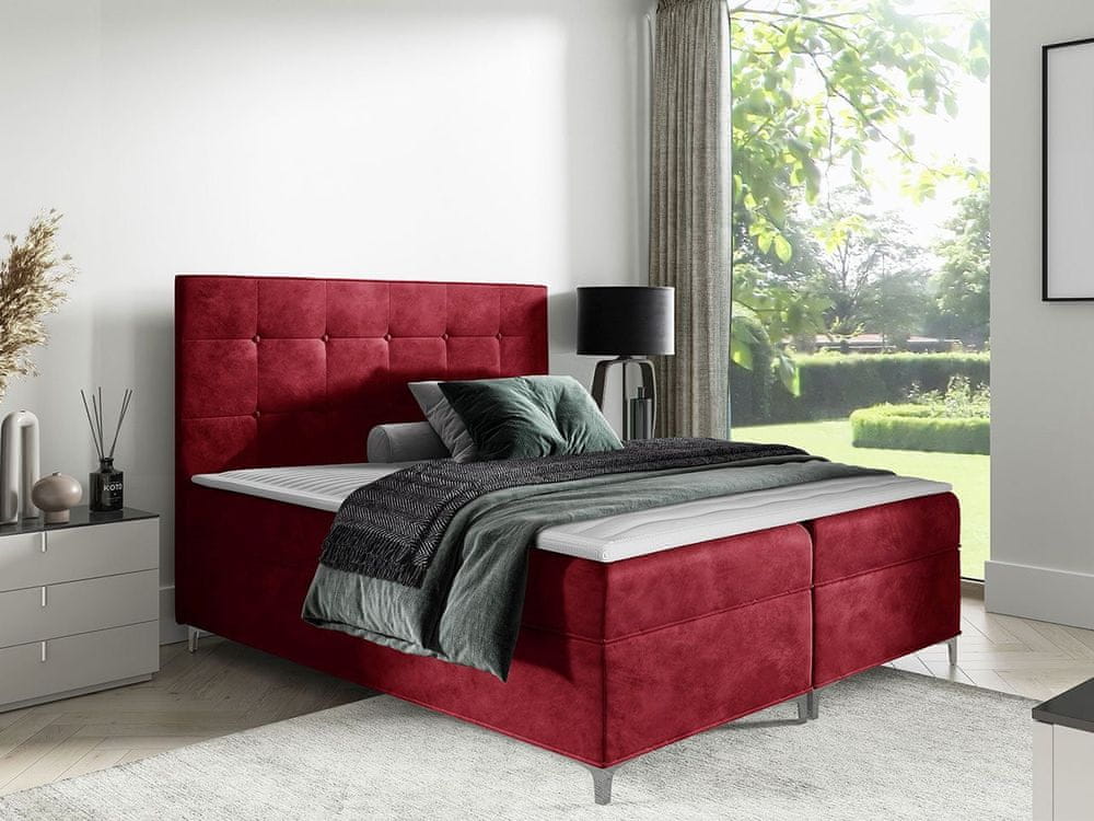 Veneti Hotelová dvojlôžková posteľ 200x200 SAUL - červená + topper ZDARMA