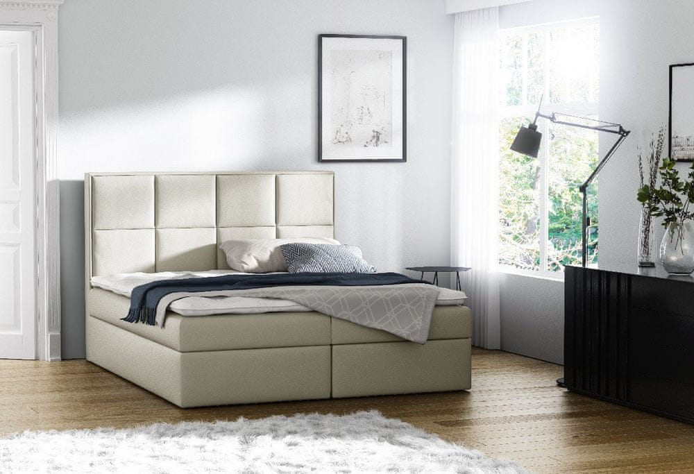 Veneti Čalúnená posteľ s úložným priestorom Sivio smotanová eko koža 140 + TOPPER ZDARMA
