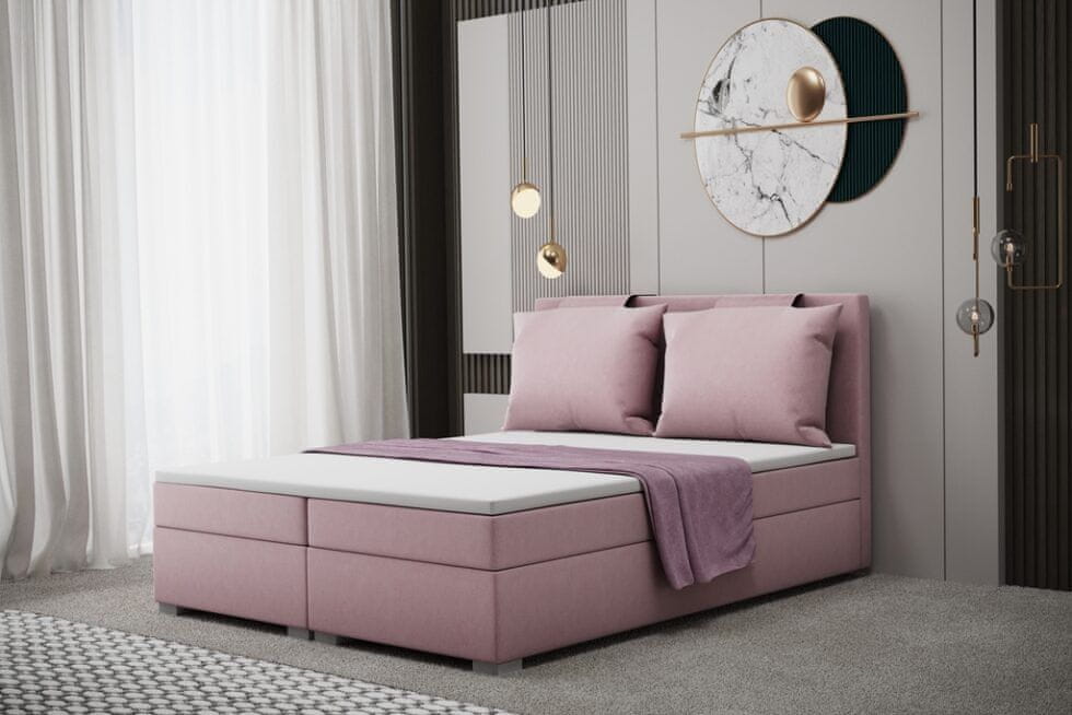 Veneti Pohodlná boxspringová manželská posteľ LEONTYNA 200x200 - ružová