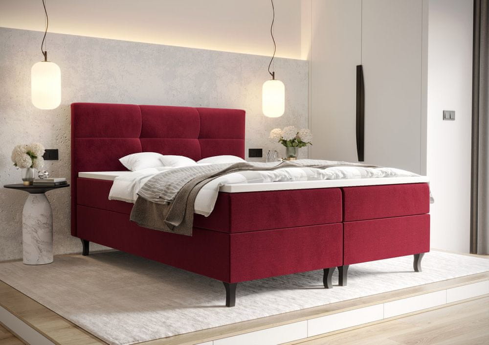Veneti Americká posteľ s vysokým čelom DORINA - 180x200, červená