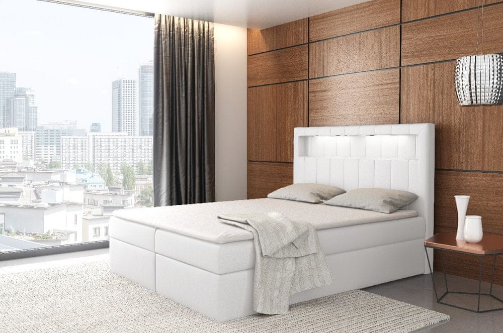 Veneti Dizajnová posteľ Elyan s úložným priestorom biela eko koža 180 x 200 + topper zdarma