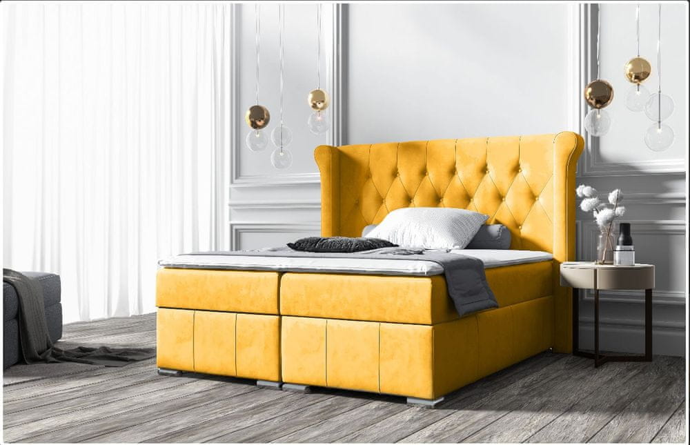 Veneti Elegantná čalúnená posteľ 200x200 MAXIMO - žltá + topper ZDARMA