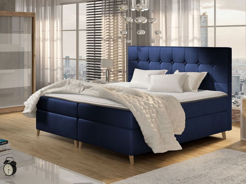 Veneti Boxspringová jednolôžková posteľ 120x200 SERAFIN - modrá + topper ZDARMA