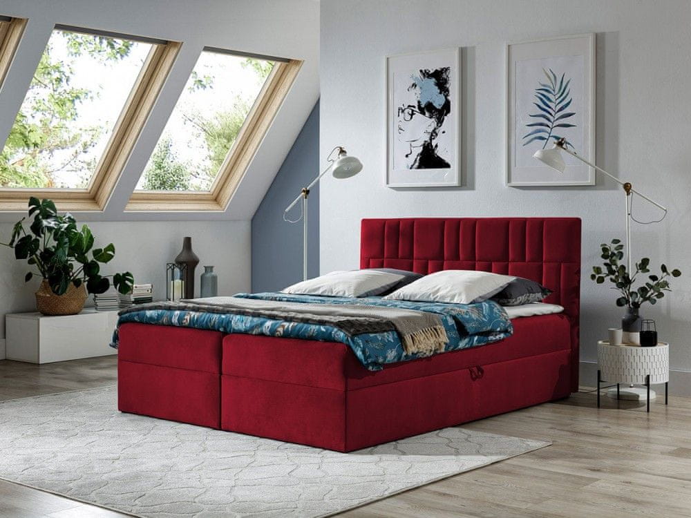 Veneti Americká jednolôžková posteľ 120x200 TOMASA 3 - červená + topper ZDARMA