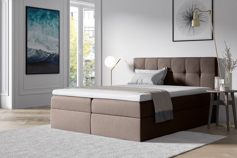 Veneti Čalúnená posteľ s úložným priestorom RECIVIO hnedá 140 x 200