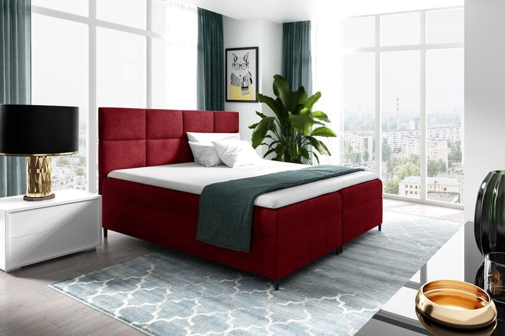 Veneti Boxspringová posteľ s úložným priestorom BRIGITA - 160x200, červená + topper ZDARMA
