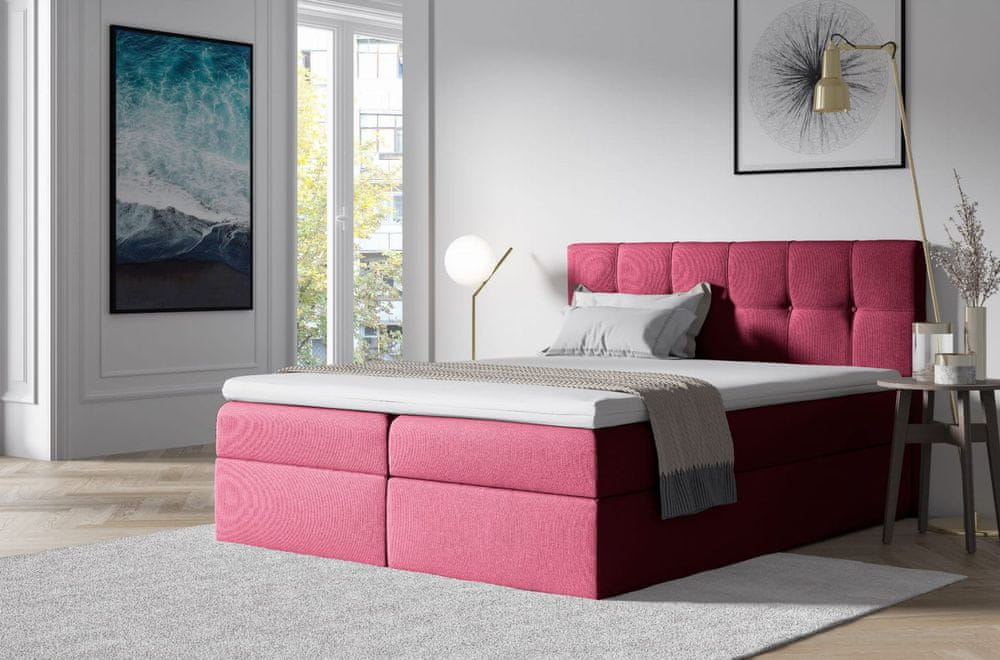 Veneti Čalúnená posteľ s úložným priestorom 120x200 RECIVIO - bordová + topper ZDARMA